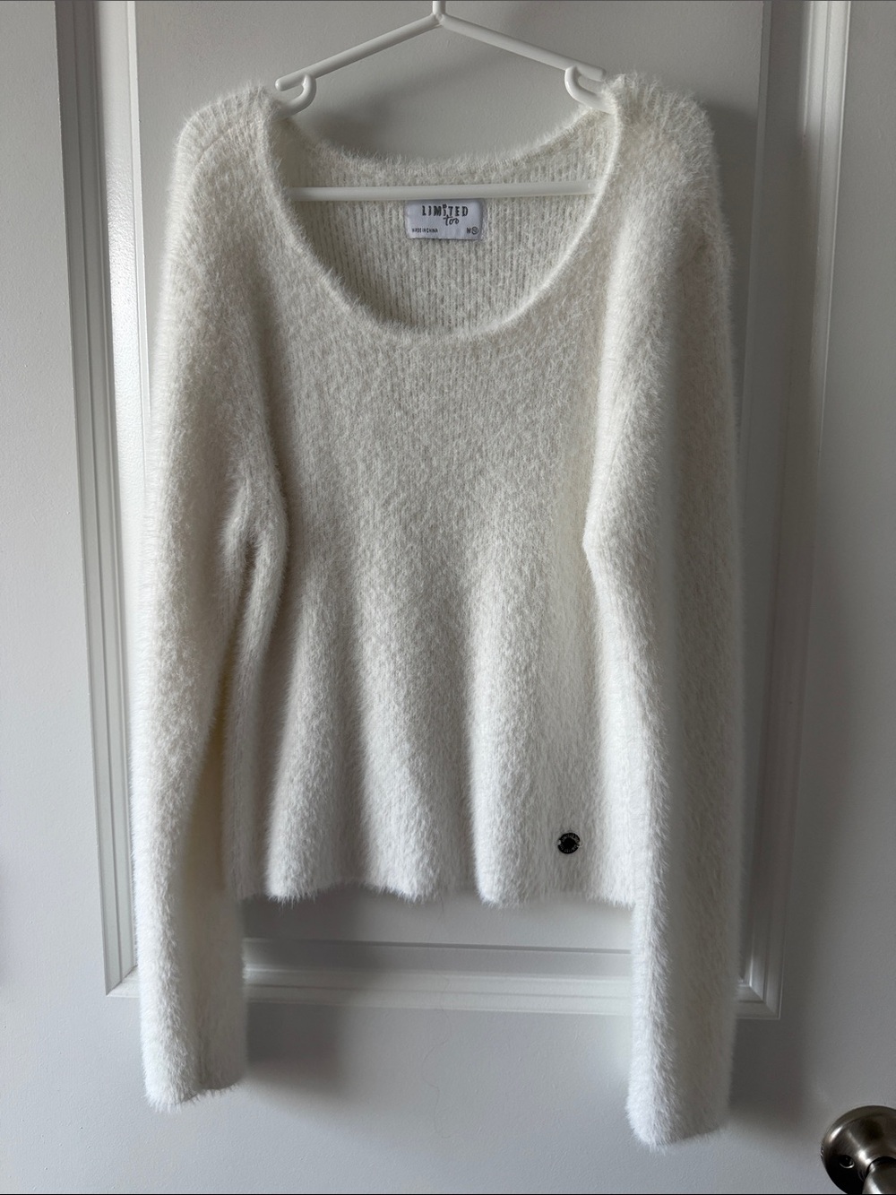 Limited Too Cream Fuzzy Scoop Neck Sweater